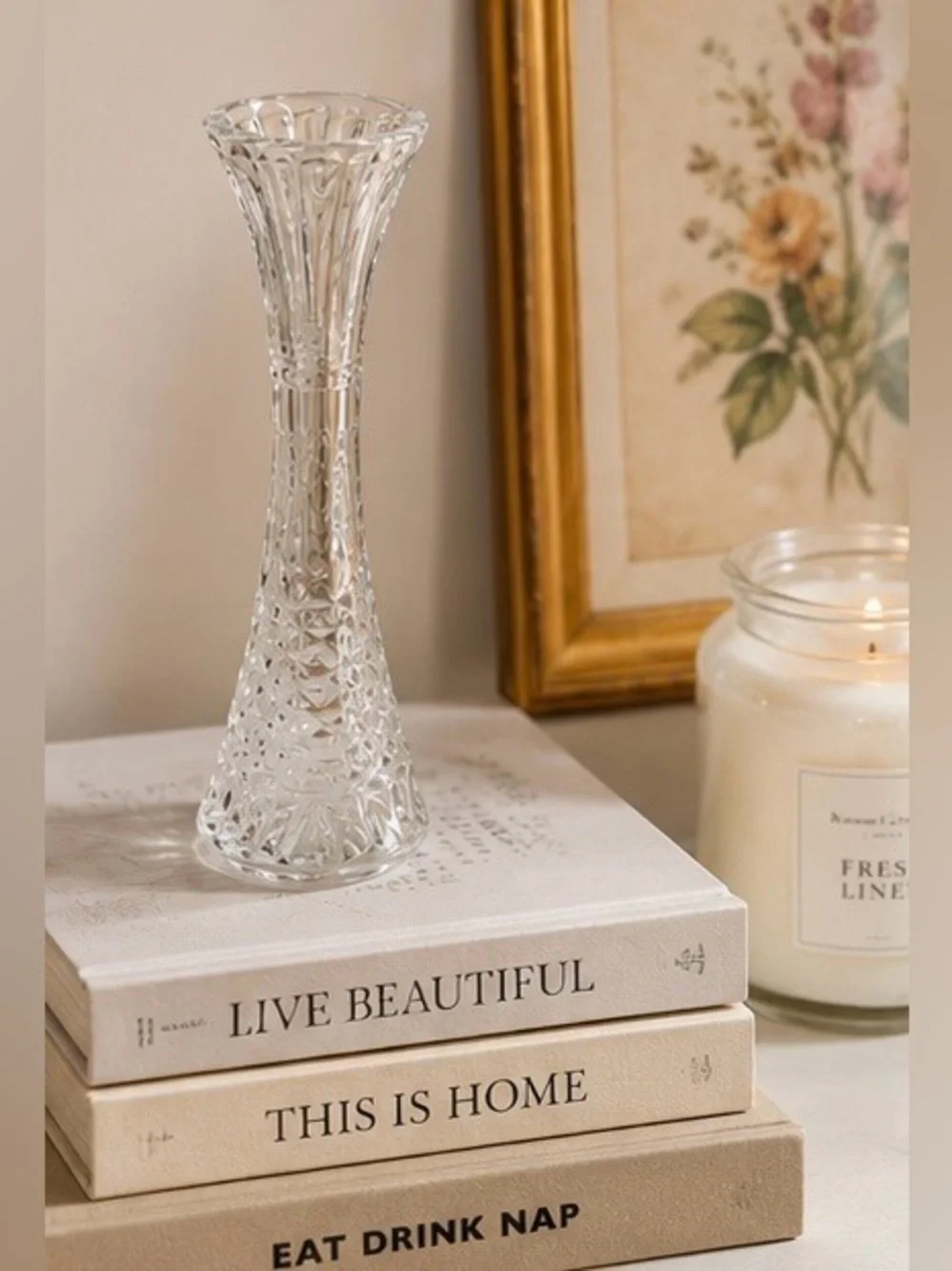 Vintage Anchor Hocking Clear Glass Bud Vase Mid Century Cottage Decor